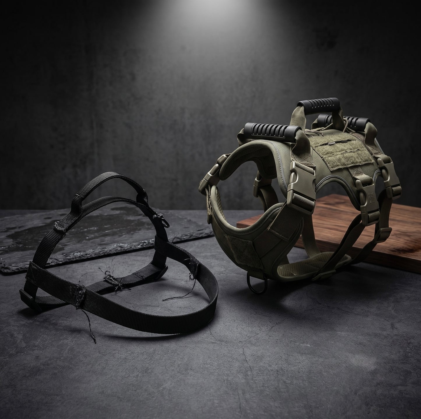 Quality comparison of the structured Midori tactical dog harness versus a flimsy standard harness